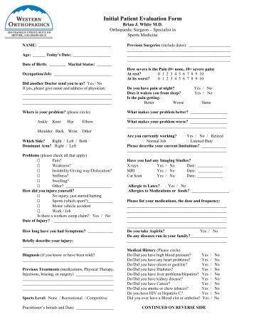 Initial Patient Evaluation Form - Western Orthopaedics