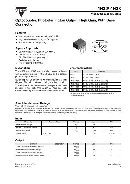 4N32/ 4N33 - Datasheet Catalog