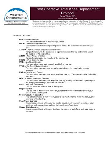 Post Operative Total Knee Replacement Protocol