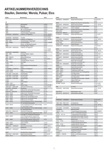 ARTIKELNUMMERNVERZEICHNIS Staufen, Demmler, Werola ...