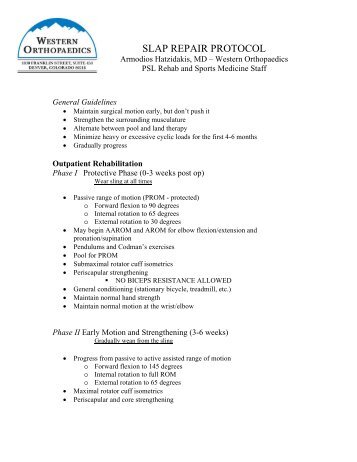 SLAP REPAIR PROTOCOL - Western Orthopaedics