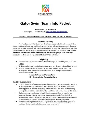 Gator Swim Team Info Packet - Five Seasons Sports Club