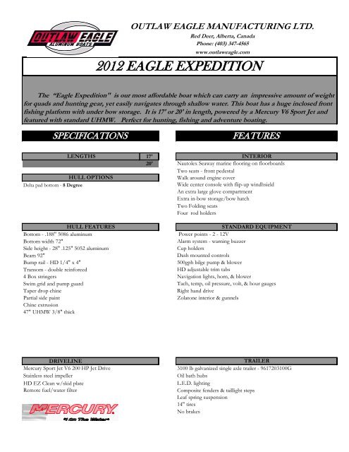 Full Spec Sheet - Outlaw Eagle Manufacturing Ltd.