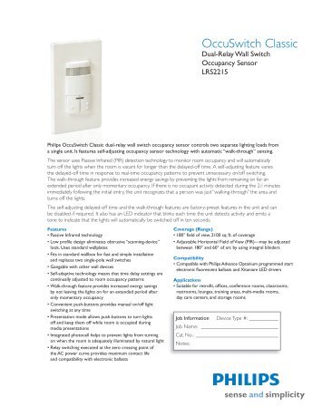 Dual-Relay Wall Switch Occupancy Sensor - Philips Lighting Controls