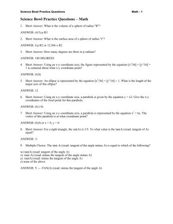 Science Bowl Practice Questions â Math