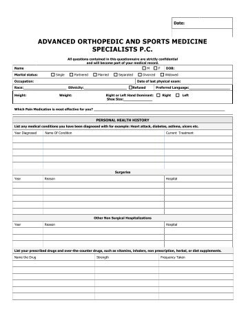 Health History Form - Advanced Orthopedics Denver