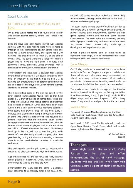 No 8 Newsletter June 2013 - Junee High School