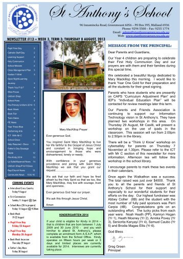 Newsletter No. 13 - St Anthony's School Greenmount