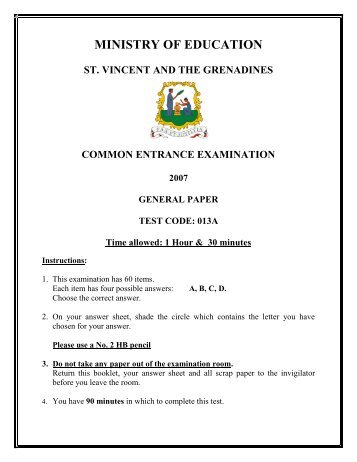 MINISTRY OF EDUCATION ST. VINCENT AND ... - VincyClassroom