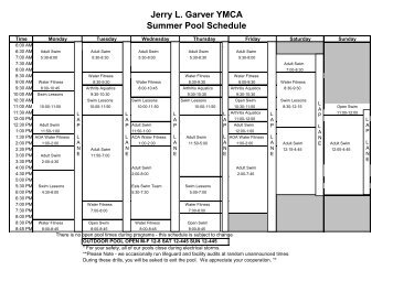 Jerry L. Garver YMCA Summer Pool Schedule