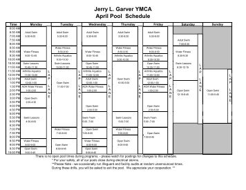 Jerry L. Garver YMCA April Pool Schedule