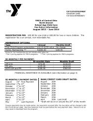 North YMCA - Fee Sheet - YMCA of Central Ohio