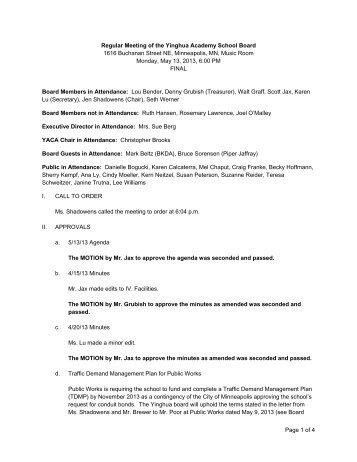 Page 1 of 4 Regular Meeting of the Yinghua Academy School Board ...