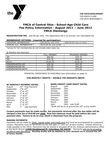 School-Age Child Care Fee Policy Information - August 2011
