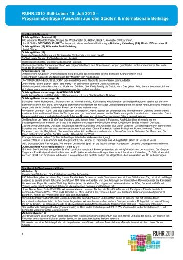 Programmbeiträge Auswahl national und international - Ruhr 2010