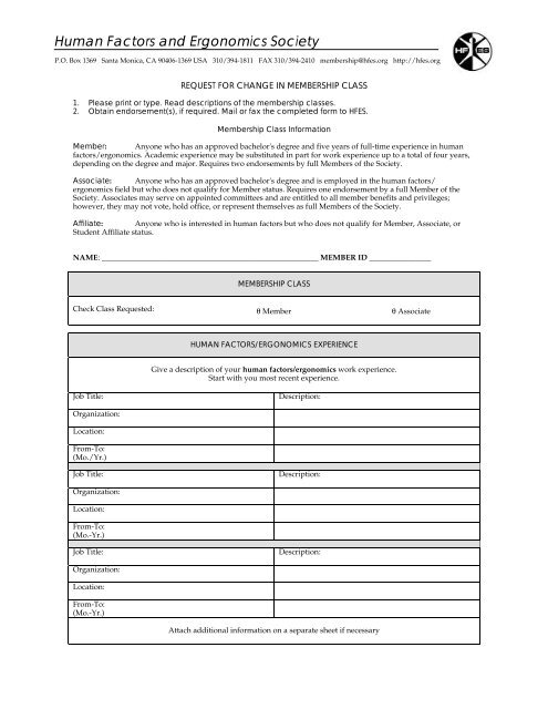 Application for Change in Membership Status - Human Factors and ...