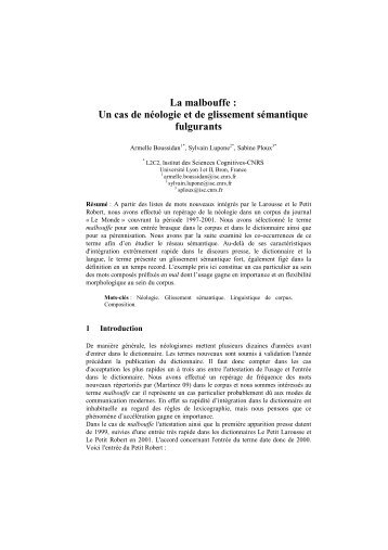 La malbouffe : Un cas de néologie et de glissement ... - L2C2 - CNRS