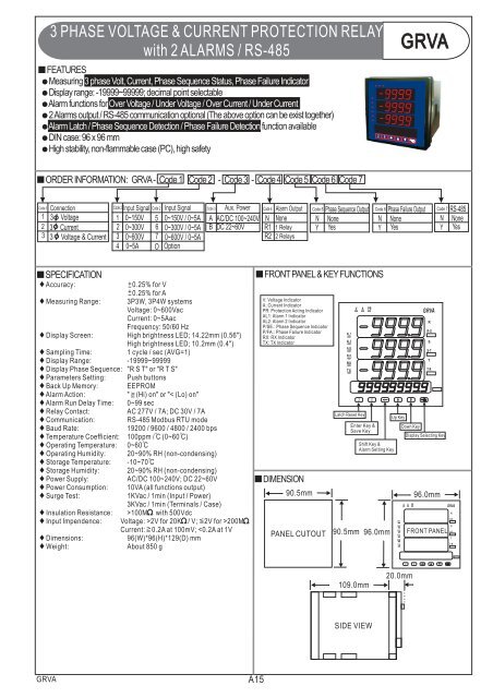3 PHASE VOLTAGE & CURRENT PROTECTION RELAY with 2 ...
