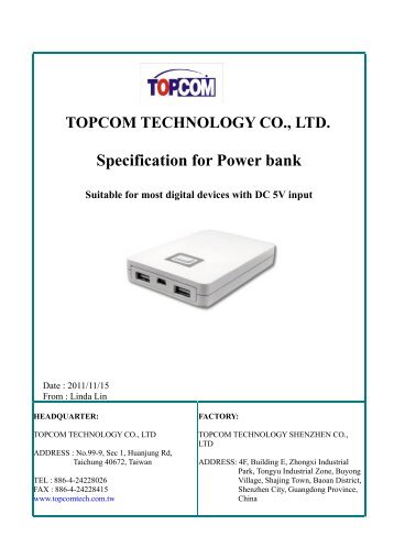 Specification for Power bank - Computex.biz