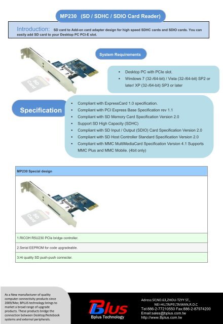MP230 (SD / SDHC / SDIO Card Reader) - Computex.biz