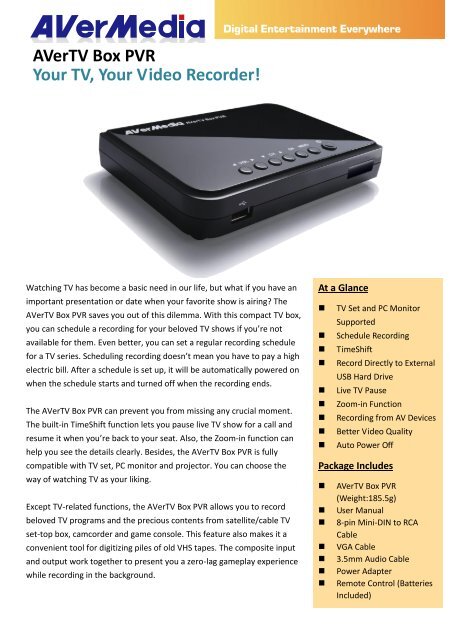 AVerTV Box PVR Your TV, Your Video Recorder! - Computex.biz