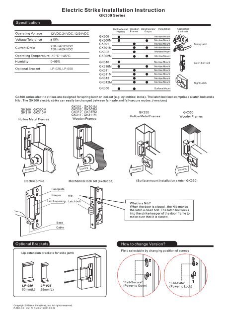 Electric Strike Installation Instruction Gem Gianni Industries Inc Electric Strike Installation, Gem Electric Strike Wiring Diagram