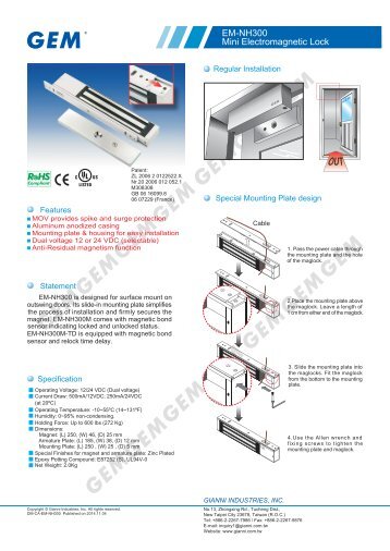 EM-NH300 Mini Electromagnetic Lock - GEM,Gianni Industries, Inc.