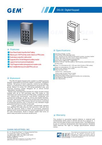 DG-30 Digital Keypad - GEM,Gianni Industries, Inc.