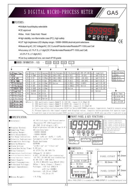 5 DIGITAL MICRO-PROCESS METER GA5