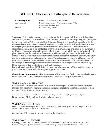 Mechanics of Lithospheric Deformation - USC Geodynamics