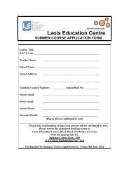 Laois Education Centre SUMMER COURSE APPLICATION FORM