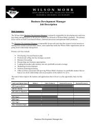 Business Development Manager Job Description - Wilson Mohr