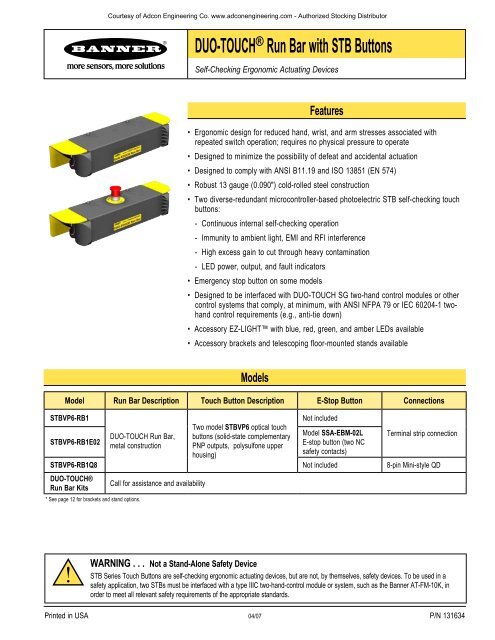 Duo Toucha Run Bar With Stb Buttons Adcon Engineering Co