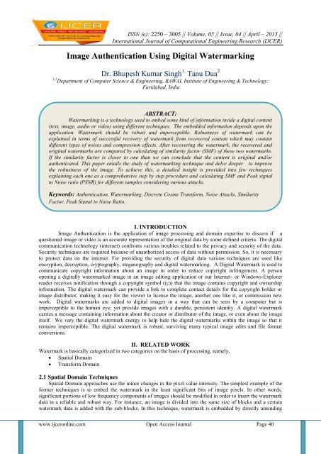 Image Authentication Using Digital Watermarking
