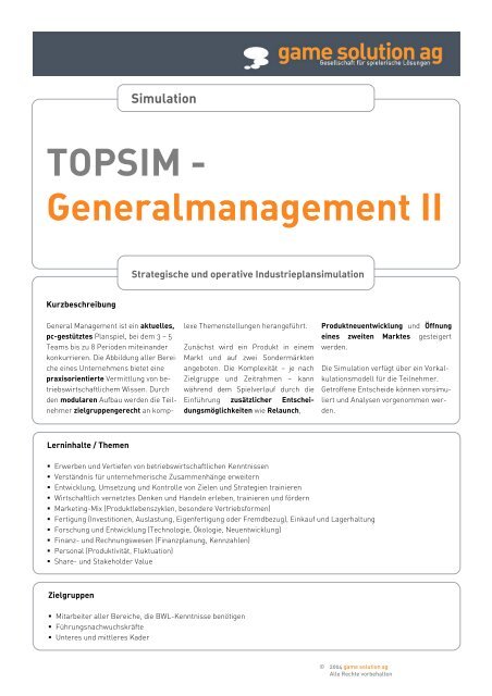 TOPSIM - Generalmanagement II Simulation - game solution ag