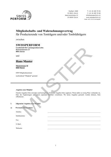 Mitgliedschaftsvertrag fÃ¼r Produzierende - Swissperform
