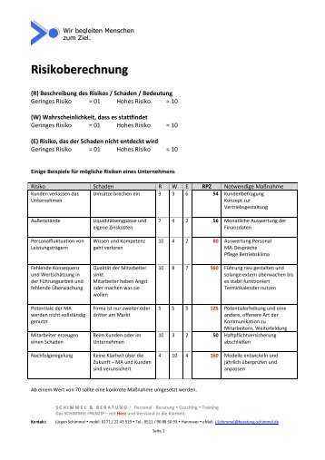 Risikoberechnung - Jürgen Schimmel Beratung