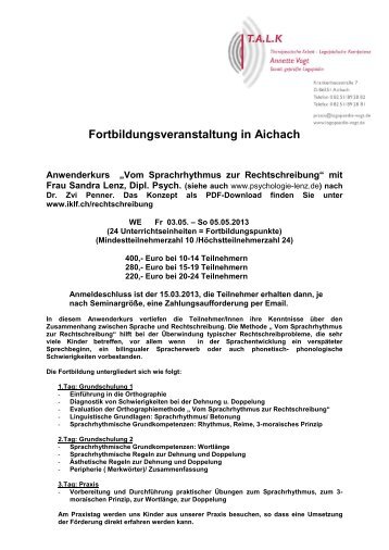 Fortbildungsveranstaltung in Aichach - logopaedie-vogt.de