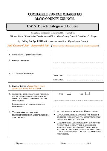 I.W.S. Beach Lifeguard Course - Mayo County Council