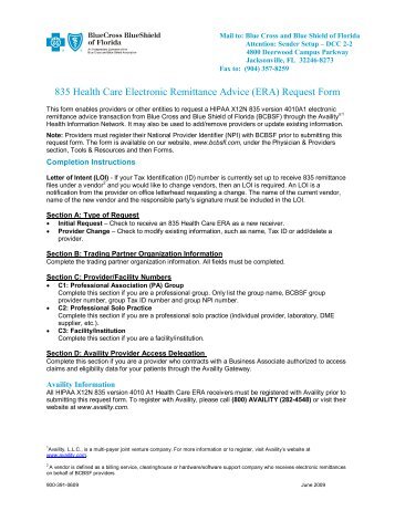 835 Health Care Electronic Remittance Advice (ERA ... - Florida Blue