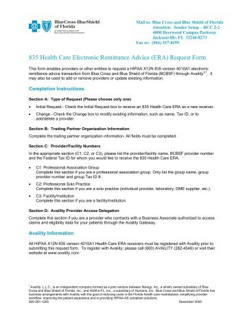 835 Health Care Electronic Remittance Advice (ERA ... - Florida Blue