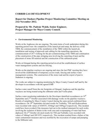 Report for Onshore Pipeline Project Monitoring Committee Meeting ...