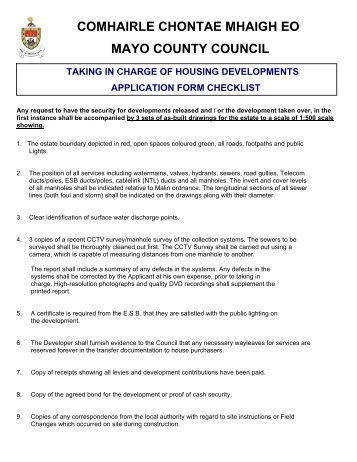 Taking In Charge Of Housing Developments Application Form (PDF ...