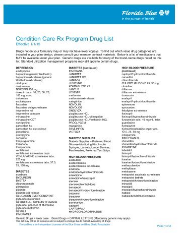 Condition Care Rx Program Drug List - Florida Blue