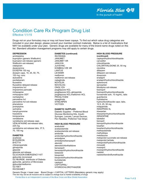 Condition Care Rx Program Drug List - Florida Blue