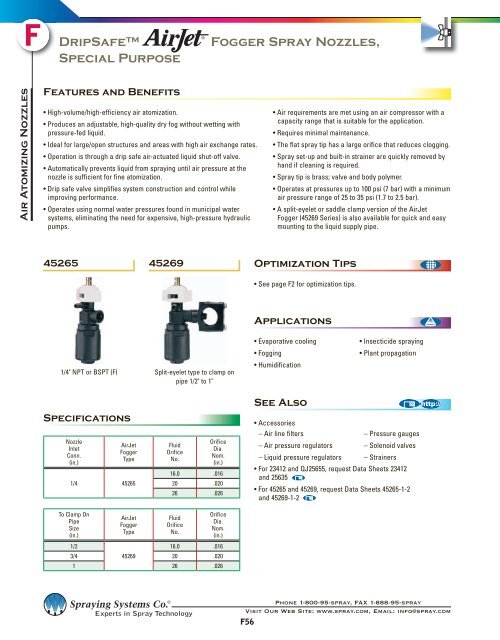 F56 - DripSafeÃ¢âÂ¢ AirJet Fogger Spray Nozzles - Spraying Systems ...