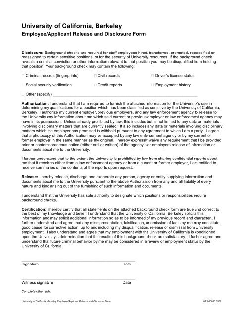Employee/Applicant Release and Disclosure Form (102 KB, PDF)