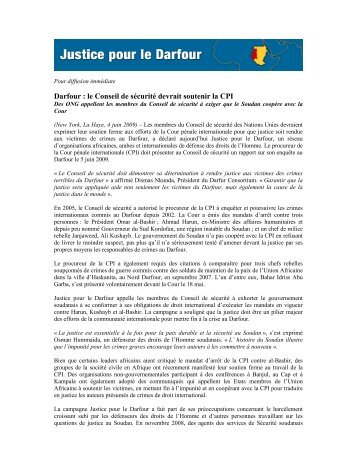 Darfour : le Conseil de sÃ©curitÃ© devrait soutenir la CPI - International ...