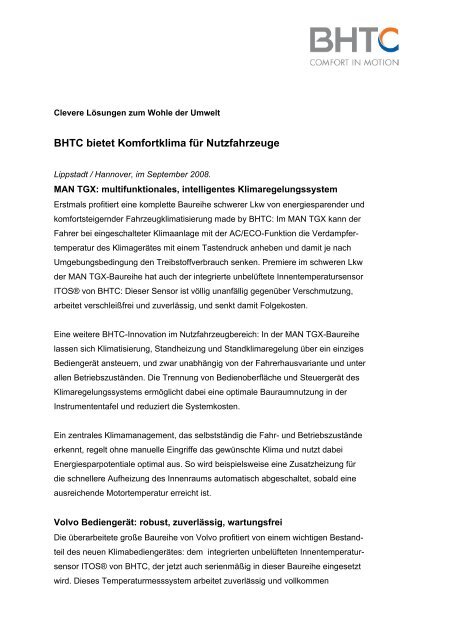 BHTC bietet Komfortklima für Nutzfahrzeuge - Behr-Hella ...