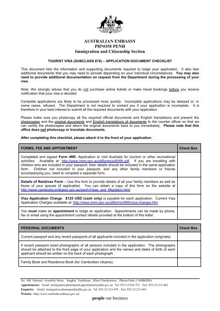 mangel Til sandheden vitalitet TOURIST VISA (SUBCLASS 676 (CHECKLIST) - Australian Embassy